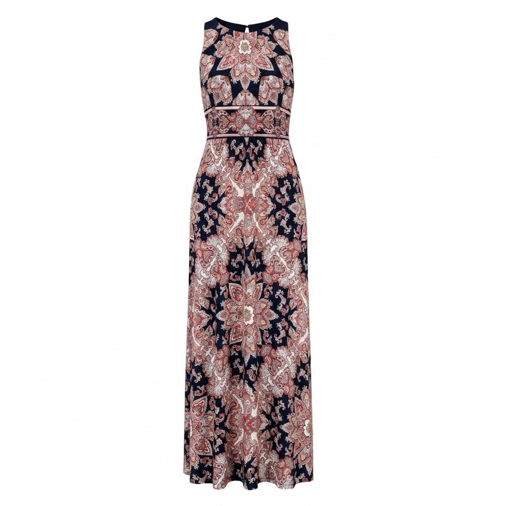 London Style Collection Womens Navy Pink Paisley‎ Medallion Maxi Dress Size 8